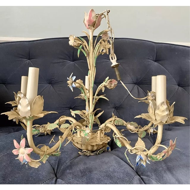 Pastel Pink, Blue and Mint Shabby Chic Florence Style Wrought Chandelier, 1960s For Sale - Image 12 of 12