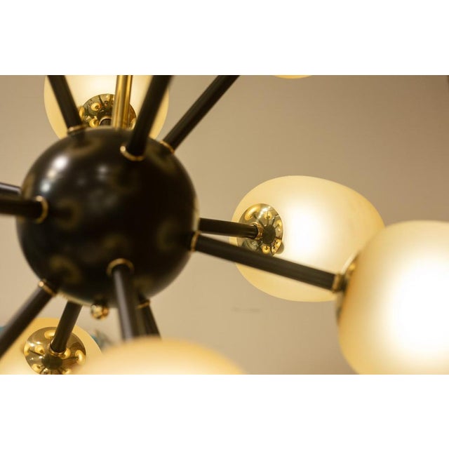Metal Sputnik Star Chandelier in Brass and Glass For Sale - Image 7 of 8