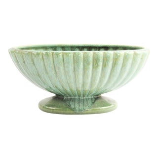1950s Vintage Green Turquoise Drip Glaze Ceramic Pedestal Planter For Sale