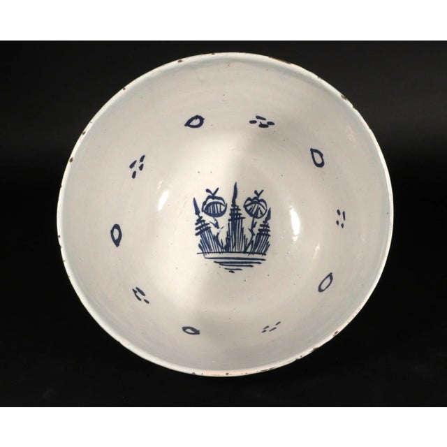 Ceramic 18th Century Dutch Delft Blue & White Chinoiserie Punch Bowl, Circa 1720 For Sale - Image 7 of 8