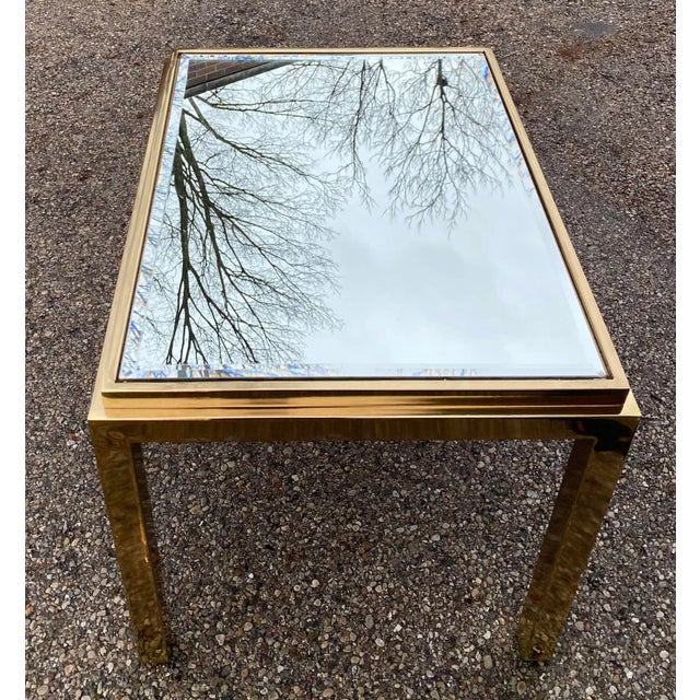 Metal 1970s Accent Table Polished Brass with Inset Mirror For Sale - Image 7 of 13