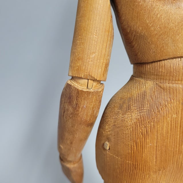19th C Antique Hand-Carved Wooden Artist’s Lay Figure, Articulated Mannequin For Sale - Image 14 of 14