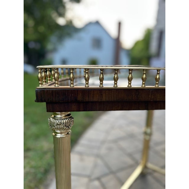 Brown La Barge Neoclassical Demi Lune Brass, Wood & Glass Table For Sale - Image 8 of 11