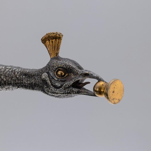 Antique 20th Century Silver Plate & Brass Peacock Letter Opener, 1890s For Sale - Image 11 of 12