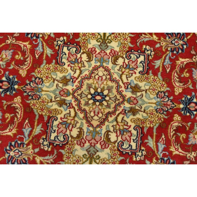 Textile Fine Qom Rug 3’4” X 4’11” Red Wool/Silk Traditional Hand-Knotted Carpet For Sale - Image 7 of 12