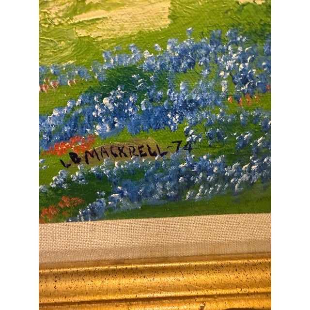 Mid-Century Modern Vintage 1974 Texas Bluebonnet Landscape Original Painting by l.b. Mackrell, Framed For Sale - Image 3 of 12