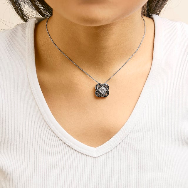 Haus of Brilliance Black Rhodium Plated Sterling Silver Diamond Accent Geometric Knot Pendant Necklace For Sale - Image 4 of 5
