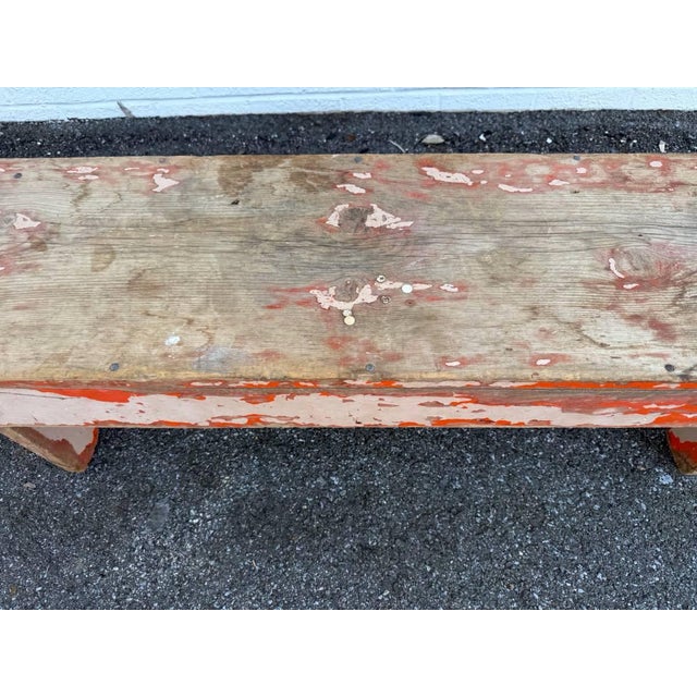 Wood Antique Early American Rustic Style Painted Bench For Sale - Image 7 of 15