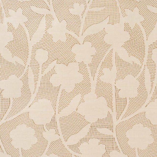 Schumacher Kantha Embroidered Flower Sisal Wallcovering In Neutral For Sale