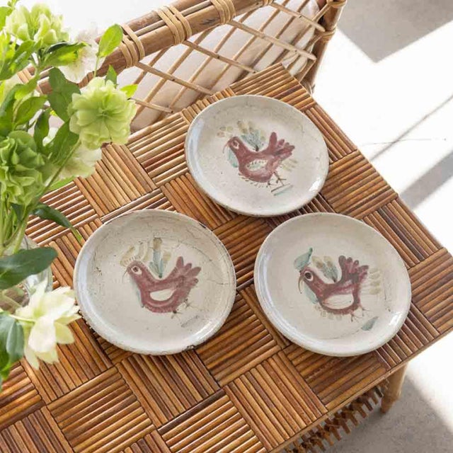 Lovely vintage 1960s French ceramic plate made by artist Gustave Reynaud. Ceramic with hand painted rooster motif in red...