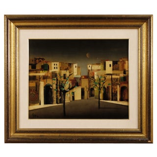 Italian Artist, City District, 1980, Mixed Media on Masonite, Framed For Sale