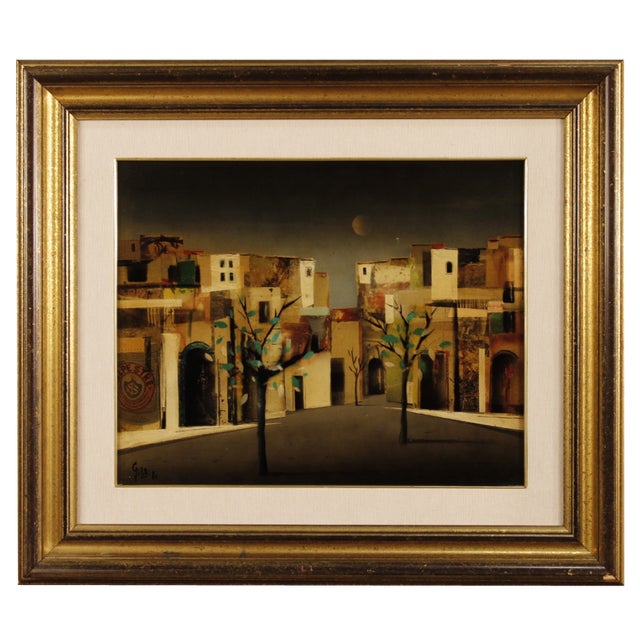 Italian Artist, City District, 1980, Mixed Media on Masonite, Framed For Sale