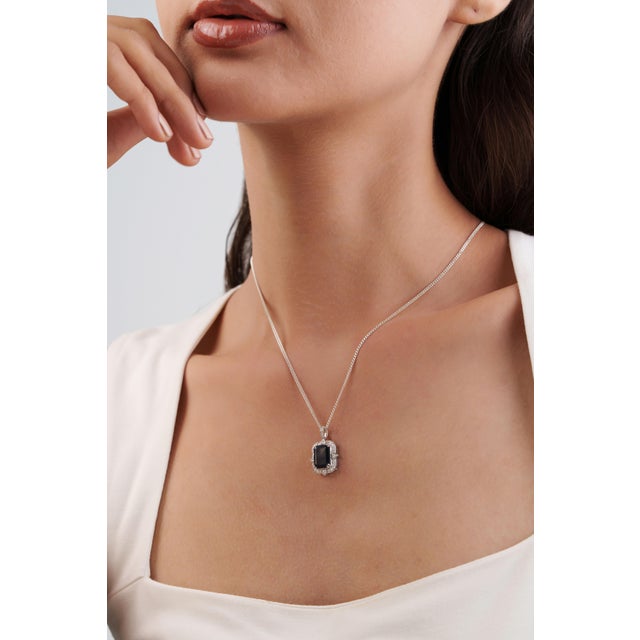 Ink Blue Victorian 3.4ct Blue Sapphire & Diamond Pendant in 14k White Gold For Sale - Image 8 of 14