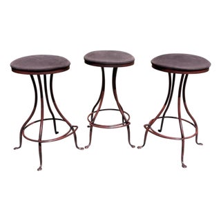 Charleston Forge Patinated Wrought Iron Swivel Counter Bar Stools, Set of 3 For Sale
