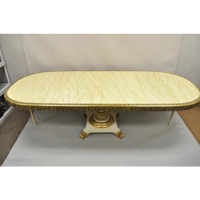 Late 20th Century Italian Regency Cream & Gold Gilt Lacquered Urn Pedestal Dining Table - 3 Leaves For Sale - Image 10 of 16