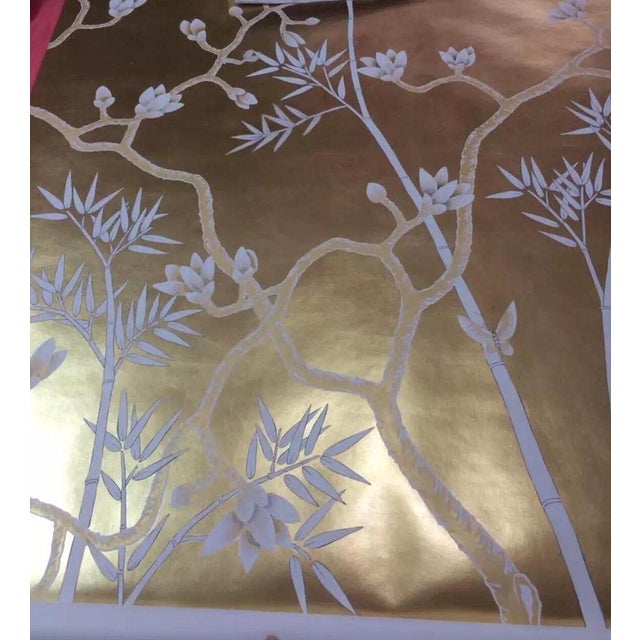 Chinoiserie W36" * H100"/Panel, Hand-Painted Chinoiserie Birds and Flowers Wallpaper, Gold Leaf Wallpaper, Custom Panel Size Available For Sale - Image 3 of 11
