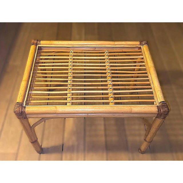 Hollywood Regency 1960s McGuire Style Rattan Table W/Glass Top For Sale - Image 3 of 8