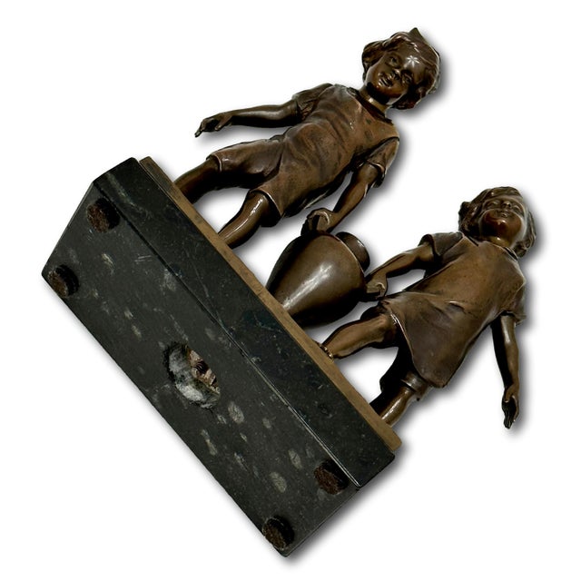 Very Cute Antique French Bronze Children With Amphora Figure by Noted Italian Sculptor Paolo Ferrari - Circa Early 1900ss For Sale - Image 9 of 12