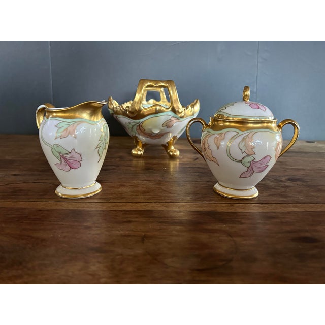 Art Nouveau Early 1900s Limoges Centerpiece Set With Creamer and Sugar Bowl- 3 Pieces For Sale - Image 3 of 10