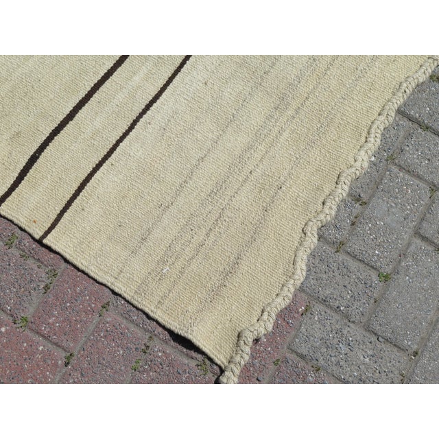 Beige Colored 60s Striped Tribal Rug Kilim For Sale - Image 6 of 11