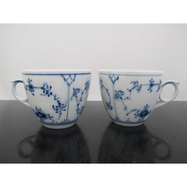 Royal Copenhagen Royal Copenhagen Denmark 081 Plain Blue Flower Fluted Flat Cup Pair For Sale - Image 4 of 9