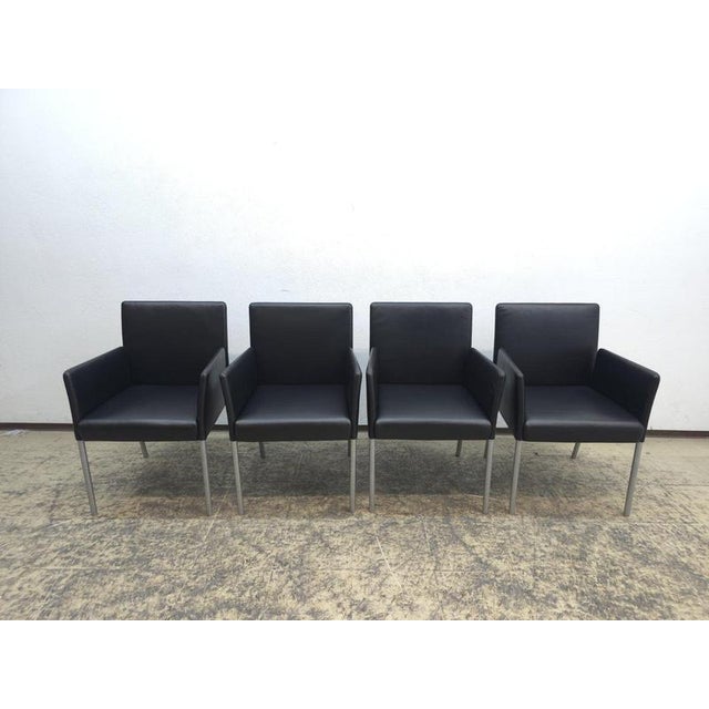 Jason 1410 Armchair Set in Black Leather by Walter Knoll, Set of 4 For Sale - Image 15 of 16