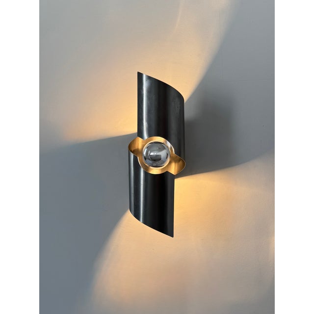 Metal Vintage Brushed Metal Wall Lights, France, 1970, Set of 2 For Sale - Image 7 of 8