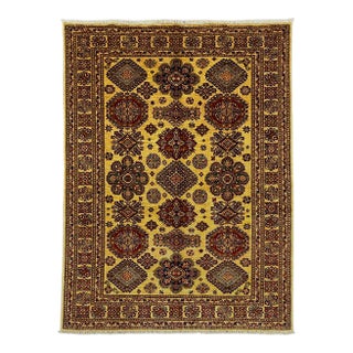 Cream Kazak Tribal Wool Rug With Medallions, 5'4" X 7'4" For Sale