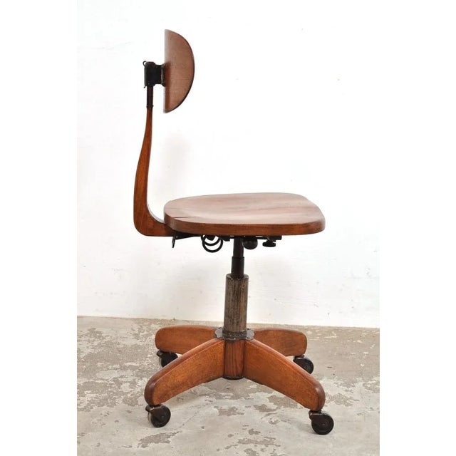 Wood Vintage Desk Chair on Wheels by Albert Stoll for Stoll Giroflex, 1930s For Sale - Image 7 of 13