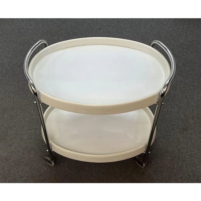 Plastic Mid-Century Italian Oval White Plastic and Metal Chrome Bar Cart, 1950s For Sale - Image 7 of 15