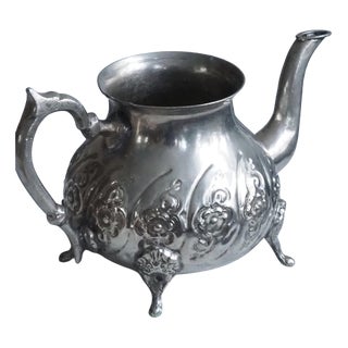 Metal Teapot with Floral Embossing For Sale