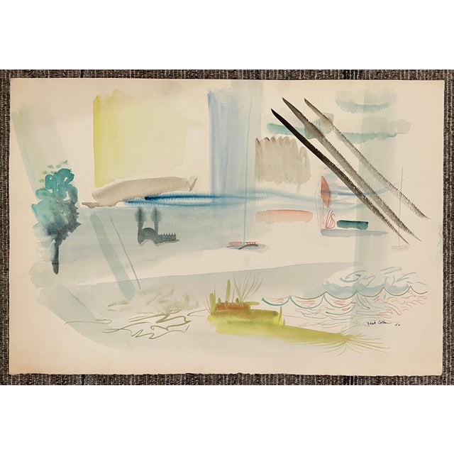 Mid-Century Modern 1950 Robert Colborne Mid Century Coastal Landscape Watercolor For Sale - Image 3 of 3