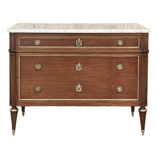 Antique French Louis XVI Mahogany Secretary ~ Commode With Carrara Marble For Sale