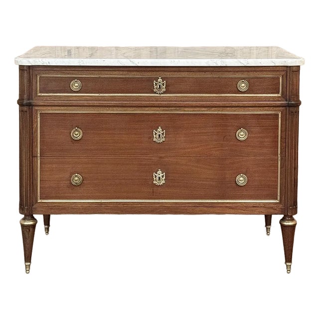 Antique French Louis XVI Mahogany Secretary ~ Commode With Carrara Marble For Sale