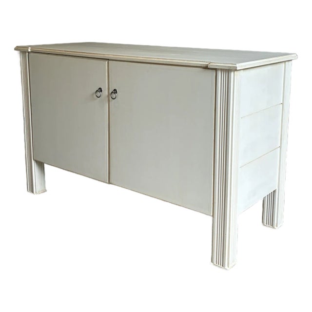 Vintage Coastal Regency Style Cream Console Cabinet For Sale