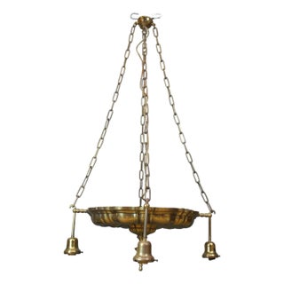 Antique Victorian Brass 4 Light Parlor Drop Pendant Light Chandelier 43" For Sale