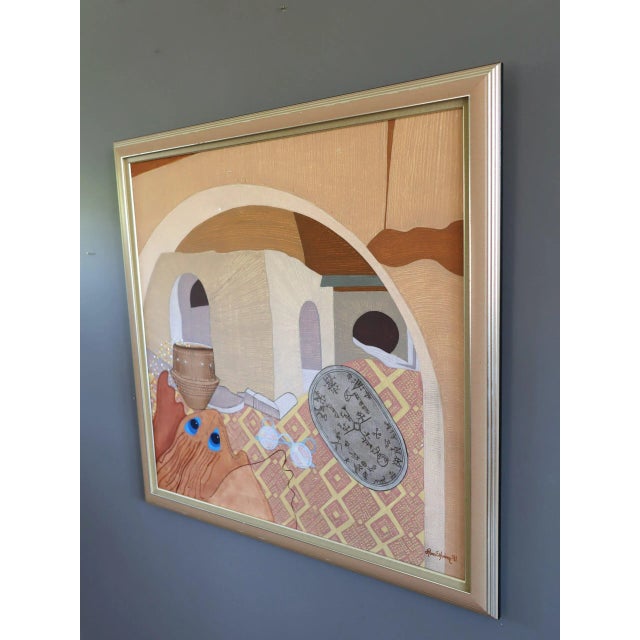 1991 Modernist 'Ancient Whispers' Vintage Original Surrealist Interior Oil Painting, Framed For Sale - Image 4 of 12