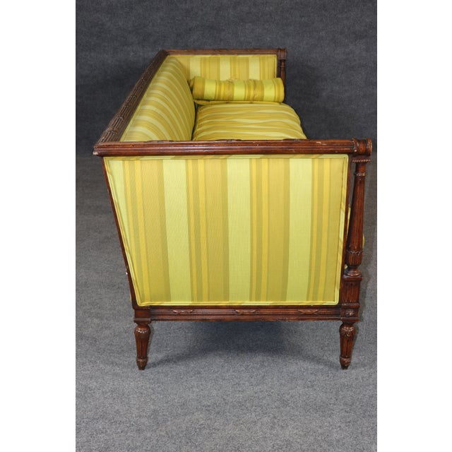 French Louis XVI Style Carved Walnut Even-Arm Sofa Settee C.1940s Era For Sale - Image 9 of 10