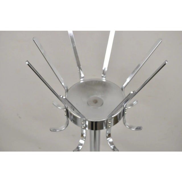 Mid 20th Century Vintage Chrome Metal Art Deco Style Coat Tree Stand With Revolving Hooks For Sale - Image 5 of 11