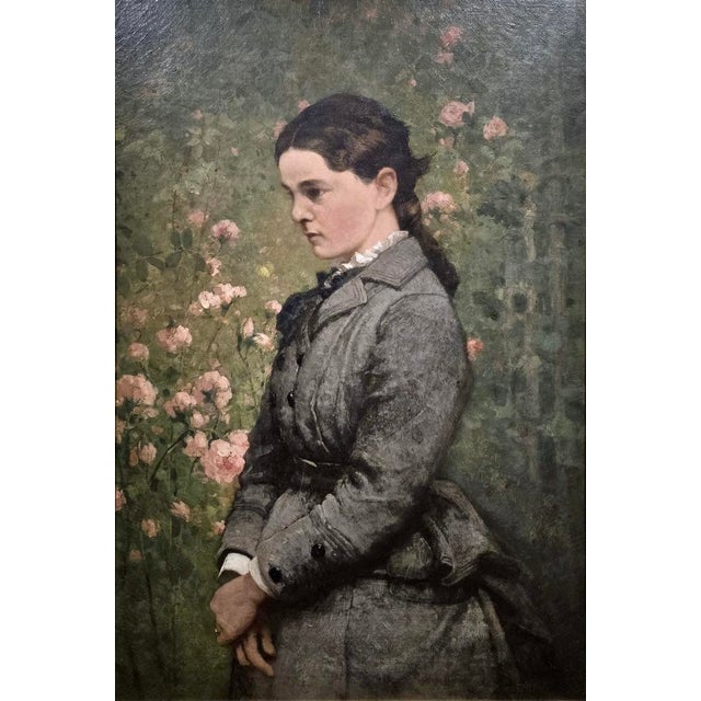 John Ferguson Weir-Portrait of Marion Eckford Harwood -19th Century Oil Painting For Sale - Image 4 of 13