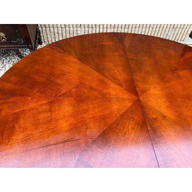 Brown Ethan Allen Mixed Wood Inlaid Round Dining Table With Leaf. American. Made For Sale - Image 8 of 10