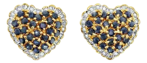 3 Carat Heart Shaped Sapphire & Diamond Earrings, 2 Pieces