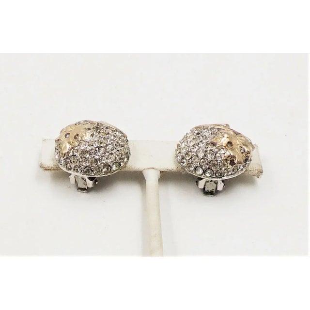 1950s Vintage 1950s Signed Reja Pave Clear Rhinestone Leaf Clip Earrings - 2 Pieces For Sale - Image 5 of 8