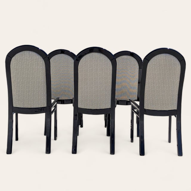 Set of Six Italian Postmodern Dining Chairs – Black Lacquer and Solid Wood, 1980s For Sale - Image 4 of 18