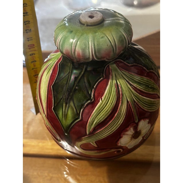 Small Art Nouveau Majolica Lampshade with Raised Floral Decoration, 1890s For Sale - Image 9 of 18