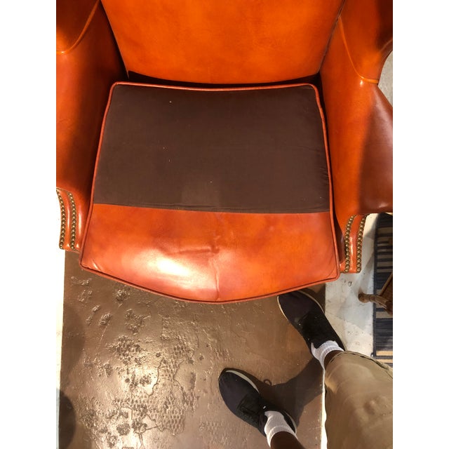 Vintage Style Orange Leather Arm Chair With Brass Tacks