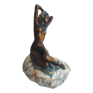 Bronze Figure of a Nude Woman on Marble, 1891 For Sale