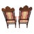 Pair 19th Century Victorian Oak Chairs Carved Back Red Gold Upholstery Dining Hall For Sale - Image 4 of 15