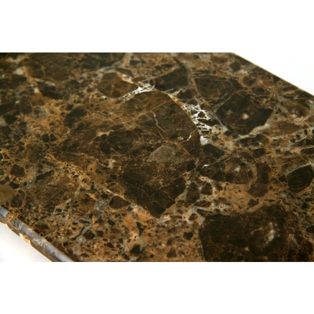 1980s Nautical Brown Tessellated Stone & Silver Seahorse Handled Cheese Serving Platter For Sale - Image 5 of 7