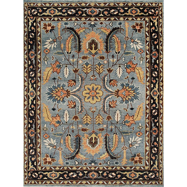 2020s 9x12 Navy Floral Traditional Hand Knotted Wool Carpet Rug For Sale - Image 5 of 5